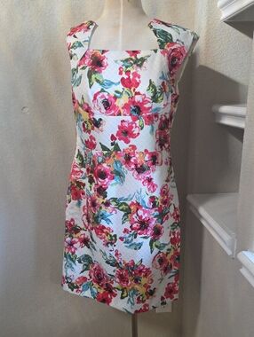 Square-Neck Mini Dress with Pink Floral Print
